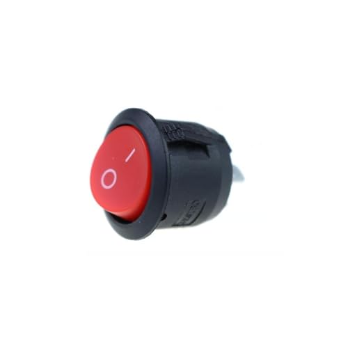 CentIoT - Round Rocker Switch - KCD1 Round bottom snap fit 250V 6A (SPST ON-OFF 2 Position, 2PIN, Red Button, Pack of 5)