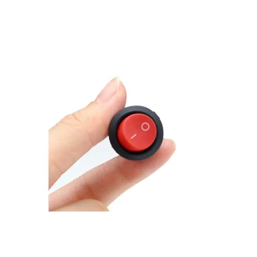 CentIoT - Round Rocker Switch - KCD1 Round bottom snap fit 250V 6A (SPST ON-OFF 2 Position, 2PIN, Red Button, Pack of 5)