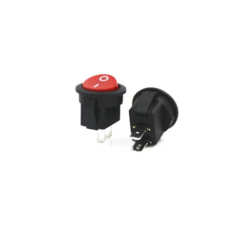CentIoT - Round Rocker Switch - KCD1 Round bottom snap fit 250V 6A (SPST ON-OFF 2 Position, 2PIN, Red Button, Pack of 5)