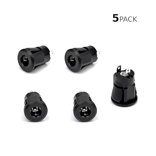 CentIoT - DC Male Jack Socket Connector - Round Panel Chassis Mount 2-pin (5PCS, 9mm Snap Fit, Button Jack)