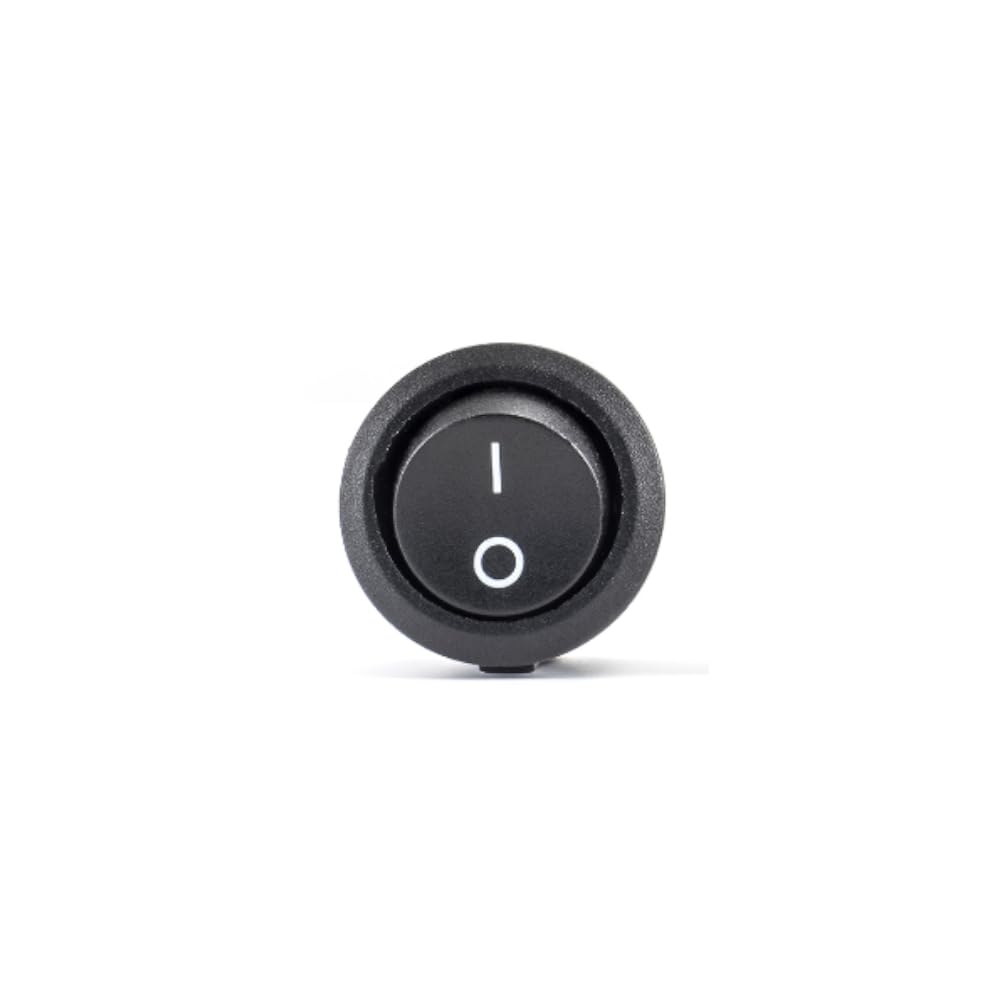 CentIoT - Round Rocker Switch - KCD1 Round bottom snap fit 250V 6A (SPST ON-OFF 2 Position, 250V 6A 2PIN, Black Button, Pack of 5)