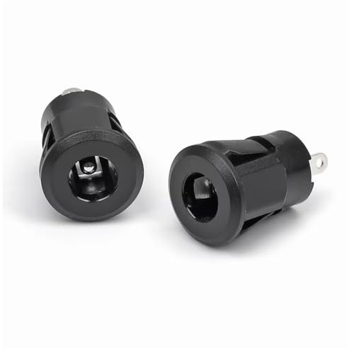 CentIoT - DC Male Jack Socket Connector - Round Panel Chassis Mount 2-pin (5PCS, 9mm Snap Fit, Button Jack)