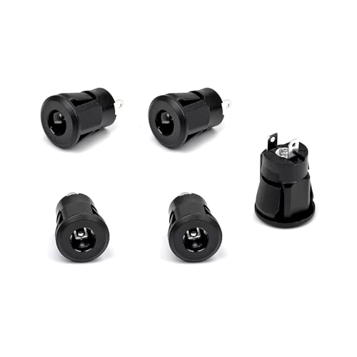 CentIoT - DC Male Jack Socket Connector - Round Panel Chassis Mount 2-pin (5PCS, 9mm Snap Fit, Button Jack)