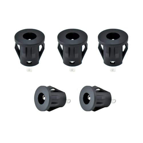 CentIoT - DC Male Jack Socket Connector - Round Panel Chassis Mount 2-pin 12V 3A (5PCS, 9mm Snap Fit with Groove, Button Jack 2.5 x 5.5mm)