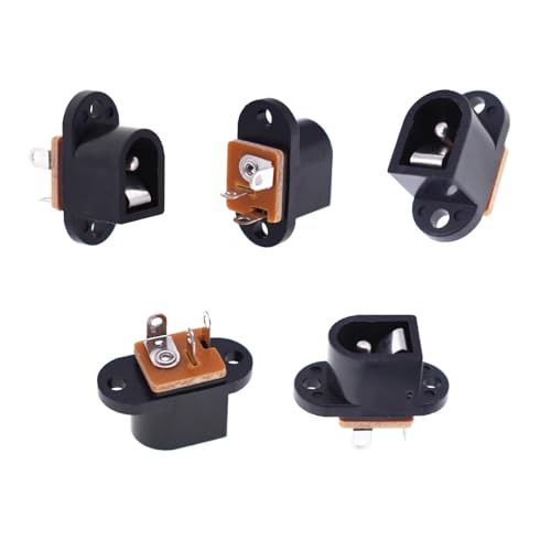 CentIoT - DC Male Jack Socket Connector - Rounded Rectangular Panel Chassis Mount 3-pin 12V 3A (5PCS, Screw Fit)