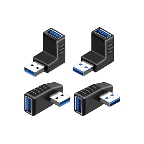CentIoT - USB to USB Coupler Adapter Converter - USB 3.0 Right Angled 90 Degree Type A Male to Type A Female Connector (Black, 4 Types Combo)