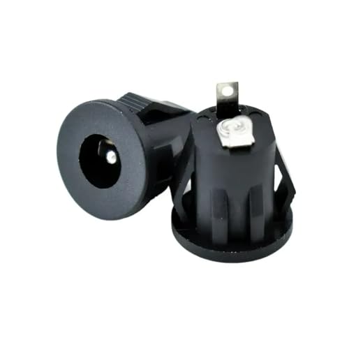 CentIoT - DC Male Jack Socket Connector - Round Panel Chassis Mount 2-pin 12V 3A (5PCS, 9mm Snap Fit with Groove, Button Jack 2.5 x 5.5mm)