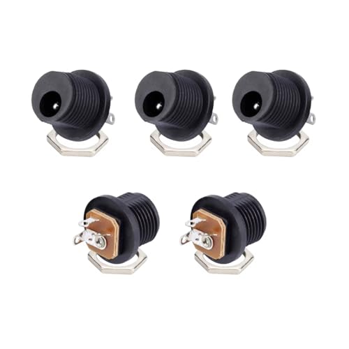 CentIoT - DC Jack Male Socket Connector - Round Panel Chasis Mount 12V 3A (Front Thread Center pin 2.5mm x 5.5, 5pcs)