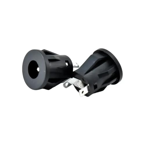 CentIoT - DC Male Jack Socket Connector - Round Panel Chassis Mount 2-pin 12V 3A (5PCS, 9mm Snap Fit with Groove, Button Jack 2.5 x 5.5mm)