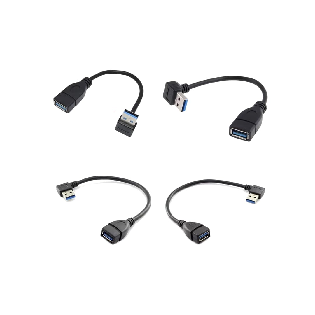 CentIoT - USB to USB Coupler Adapter Converter Cable - USB 3.0 Right Angled 90 Degree Type A Female to Type A Male Connector (15CM Cable, 4 Types Combo)