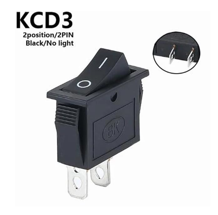 CentIoT - Rocker Switch - KCD3 snap fit 250V 16A (SPST ON-OFF 2 Position, 2PIN, Black Button, Pack of 5)