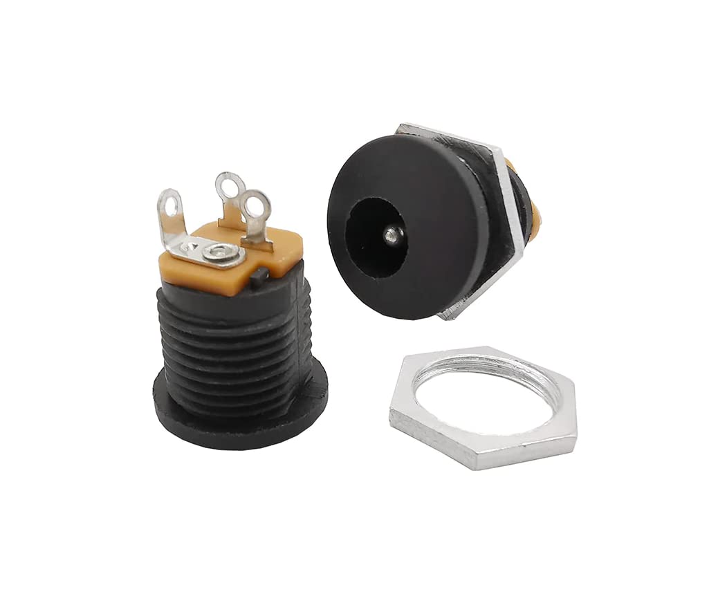 CentIoT - DC Jack Socket Female Connector - Round Panel Chasis Mount 12V 3A (5PCS 9mm Button Jack 2.1 x 5.5mm)