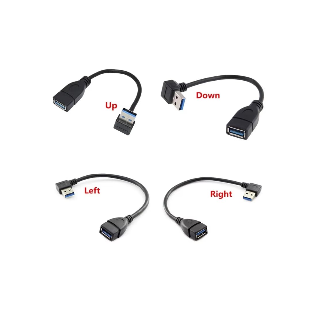 CentIoT - USB to USB Coupler Adapter Converter Cable - USB 3.0 Right Angled 90 Degree Type A Female to Type A Male Connector (15CM Cable, 4 Types Combo)
