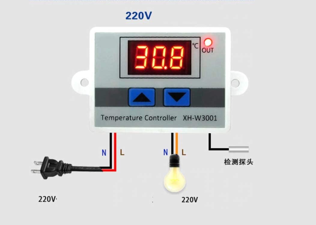 CentIoT - XH-W3001 AC 110 to 220V 10A 1500W - LED Digital Temperature Controller Thermostat for incubator - with waterproof NTC Sensor