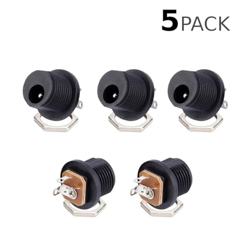 CentIoT - DC Jack Male Socket Connector - Round Panel Chasis Mount 12V 3A (Front Thread Center pin 2.5mm x 5.5, 5pcs)