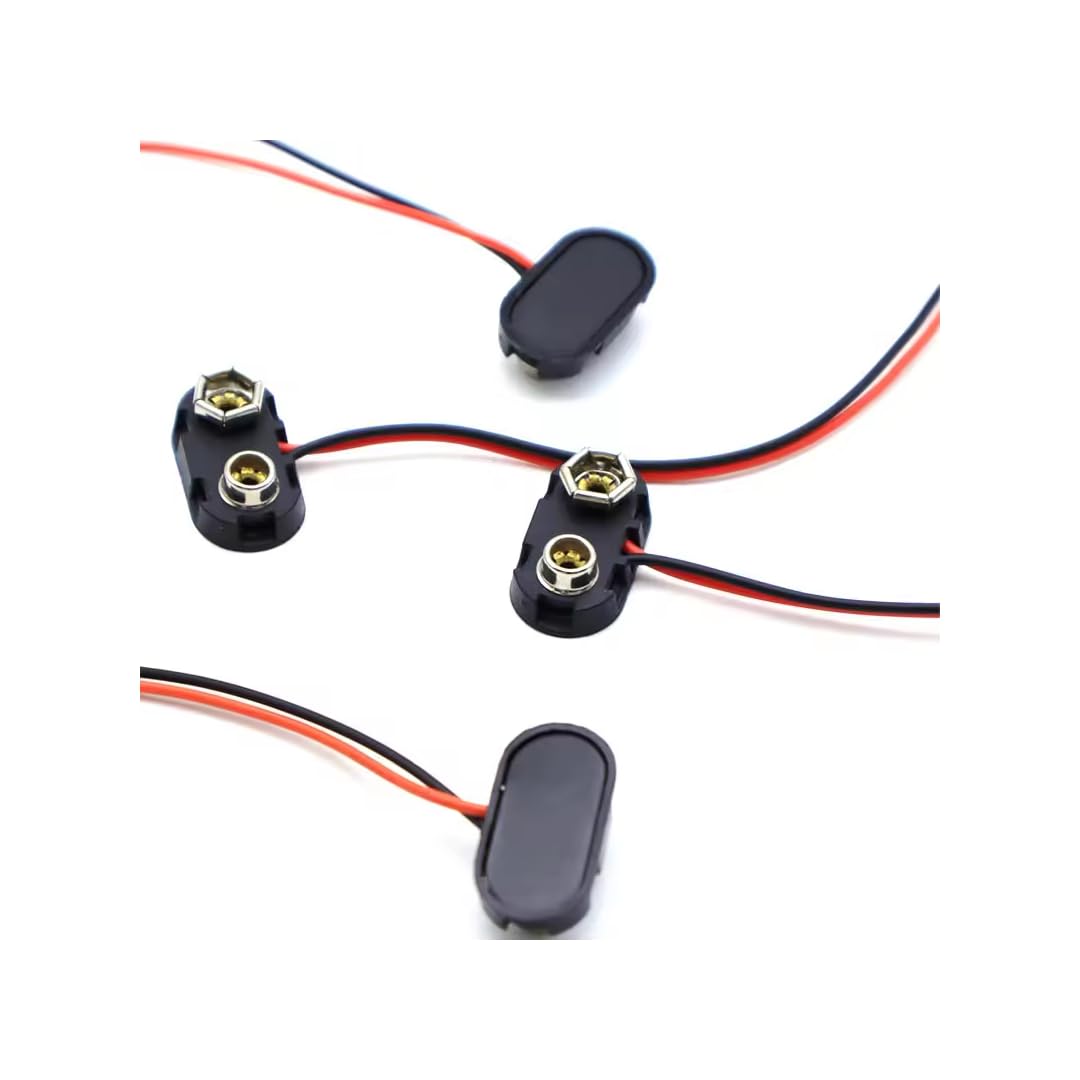 CentIoT - 9V Battery Snap Power Clip Connector to Open Wire 26AWG - Hard Plastic ABS Connector (T Type, Pack of 5)