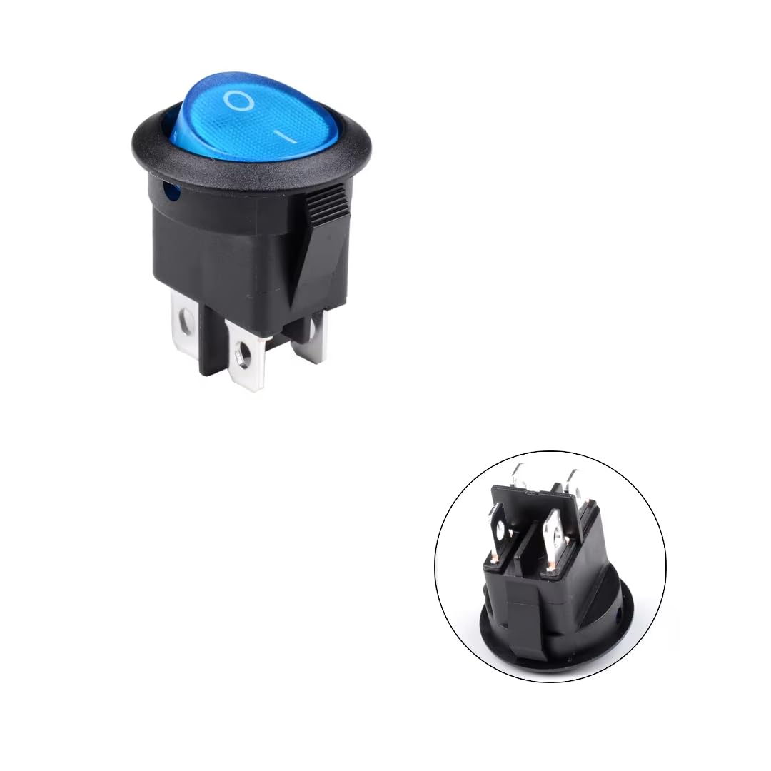 CentIoT - Illuminated DPST ON/OFF KCD1 Round Rocker Switch 4.8mm terminals - 220VAC 6A, 4PIN