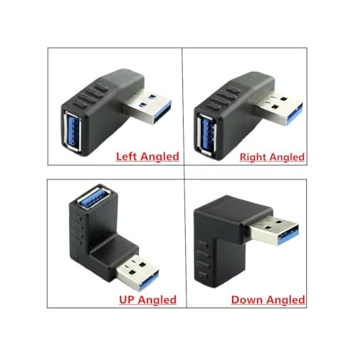 CentIoT - USB to USB Coupler Adapter Converter - USB 3.0 Right Angled 90 Degree Type A Male to Type A Female Connector (Black, 4 Types Combo)