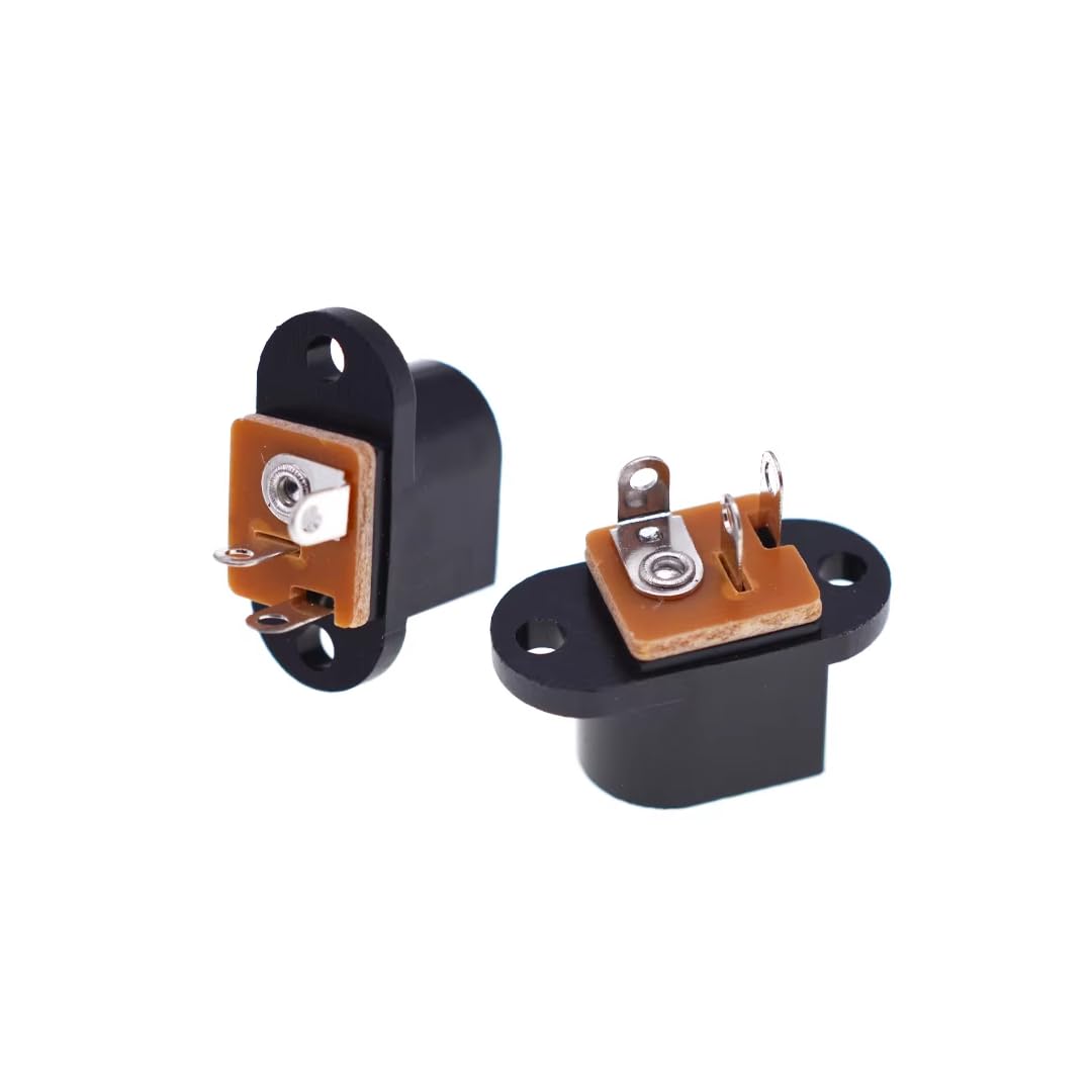 CentIoT - DC Male Jack Socket Connector - Rounded Rectangular Panel Chassis Mount 3-pin 12V 3A (5PCS, Screw Fit)