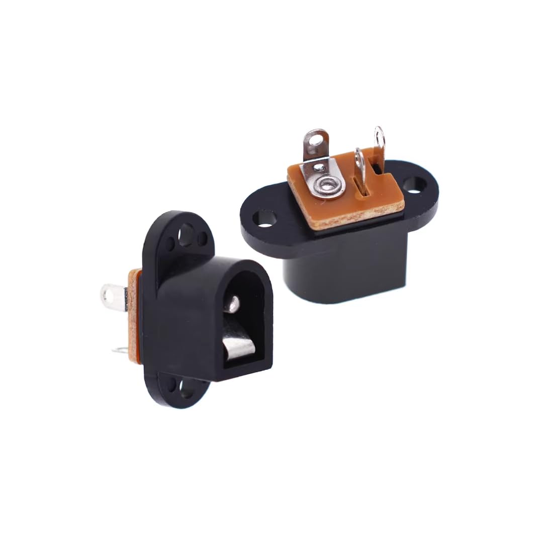 CentIoT - DC Male Jack Socket Connector - Rounded Rectangular Panel Chassis Mount 3-pin 12V 3A (5PCS, Screw Fit)