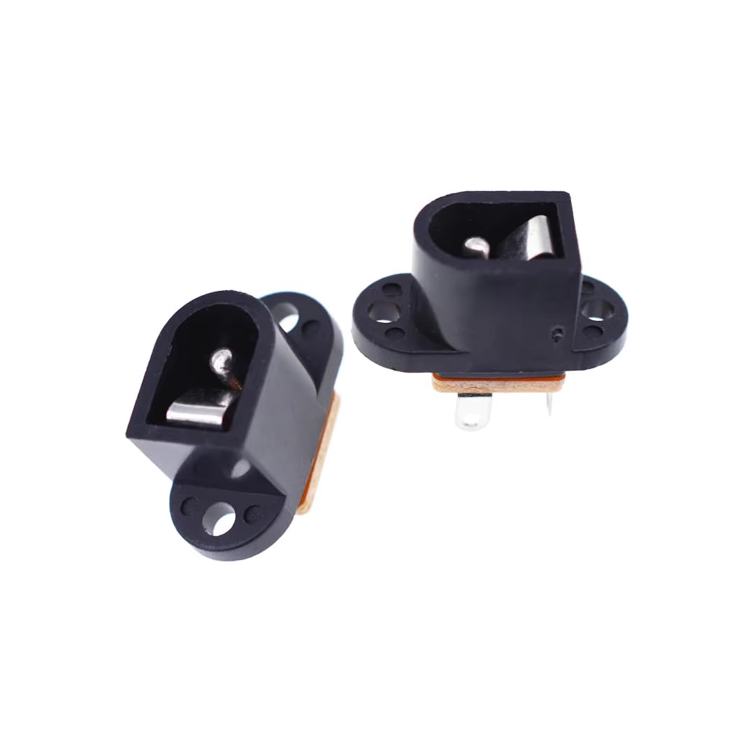 CentIoT - DC Male Jack Socket Connector - Rounded Rectangular Panel Chassis Mount 3-pin 12V 3A (5PCS, Screw Fit)