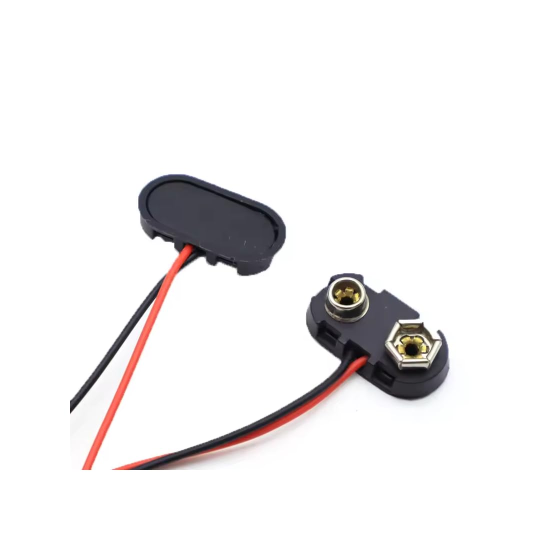 CentIoT - 9V Battery Snap Power Clip Connector to Open Wire 26AWG - Hard Plastic ABS Connector (T Type, Pack of 5)