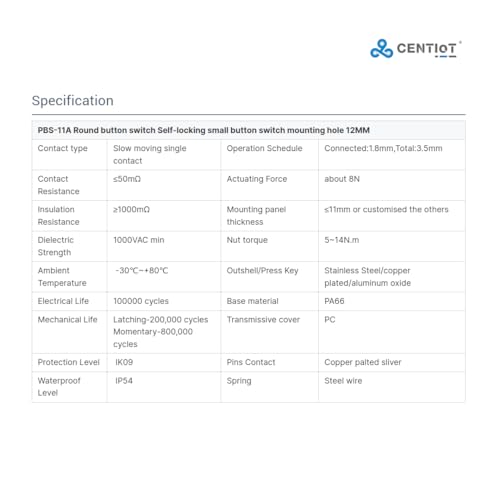 CentIoT - PBS-11B Circular Push Button Switch on-off - 12MM self-locking Latching