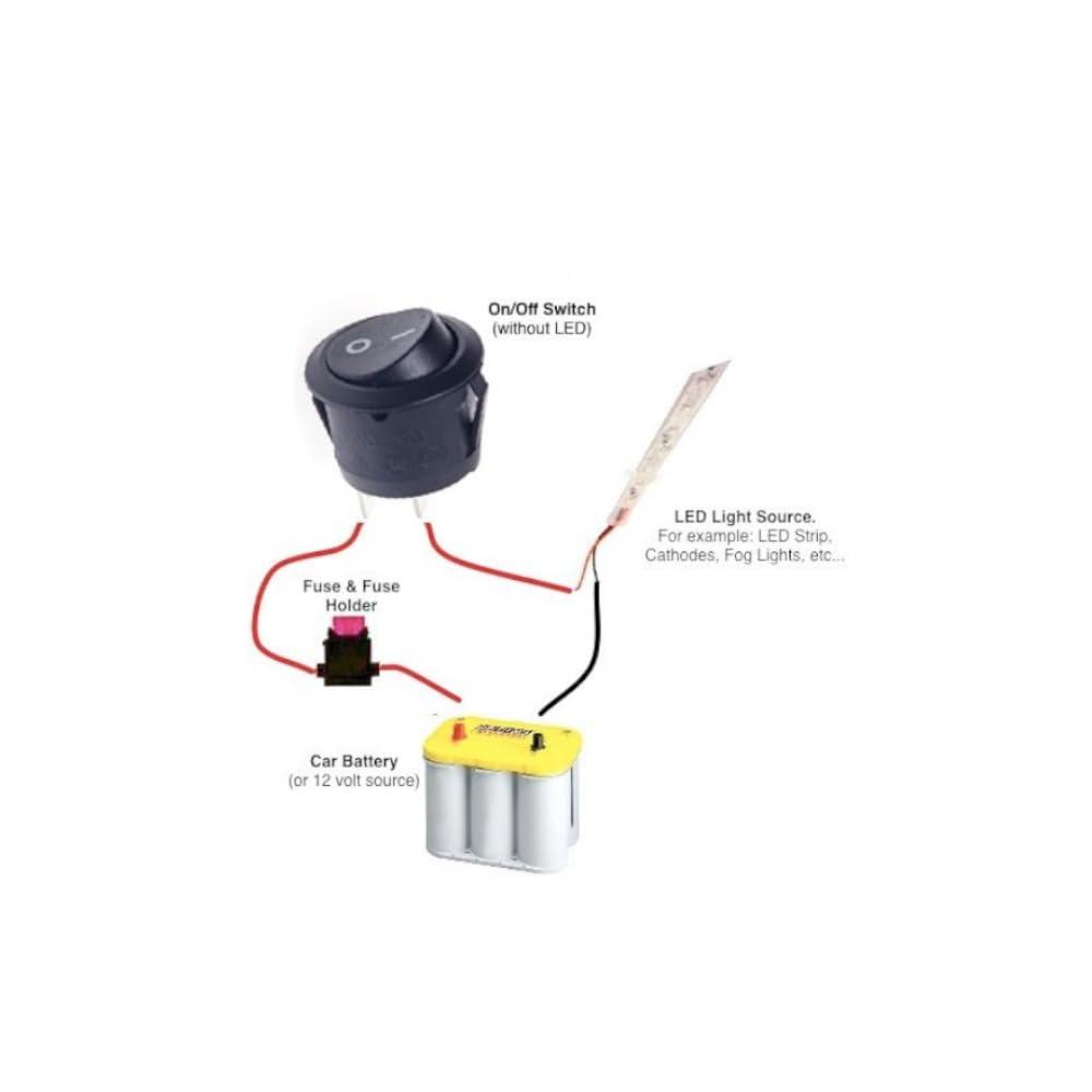CentIoT - Round Rocker Switch - KCD1 Round bottom snap fit 250V 6A (SPST ON-OFF 2 Position, 250V 6A 2PIN, Black Button, Pack of 5)
