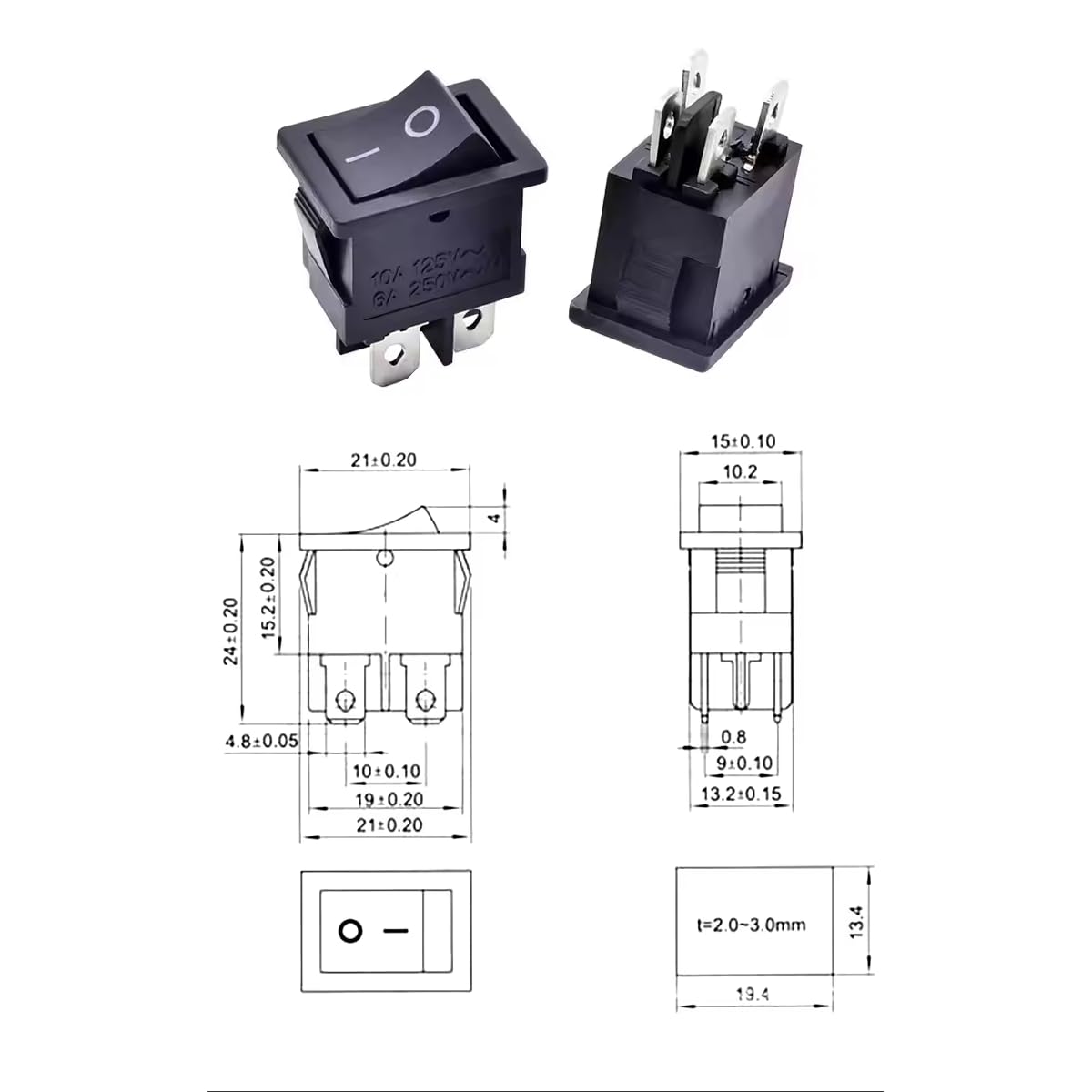 CentIoT - IEC320 C8 Power Cord Inlet Socket Receptacle - ON-Off 4PIN DPST Rocker Switch