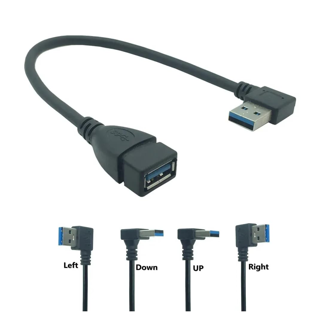 CentIoT - USB to USB Coupler Adapter Converter Cable - USB 3.0 Right Angled 90 Degree Type A Female to Type A Male Connector (15CM Cable, 4 Types Combo)