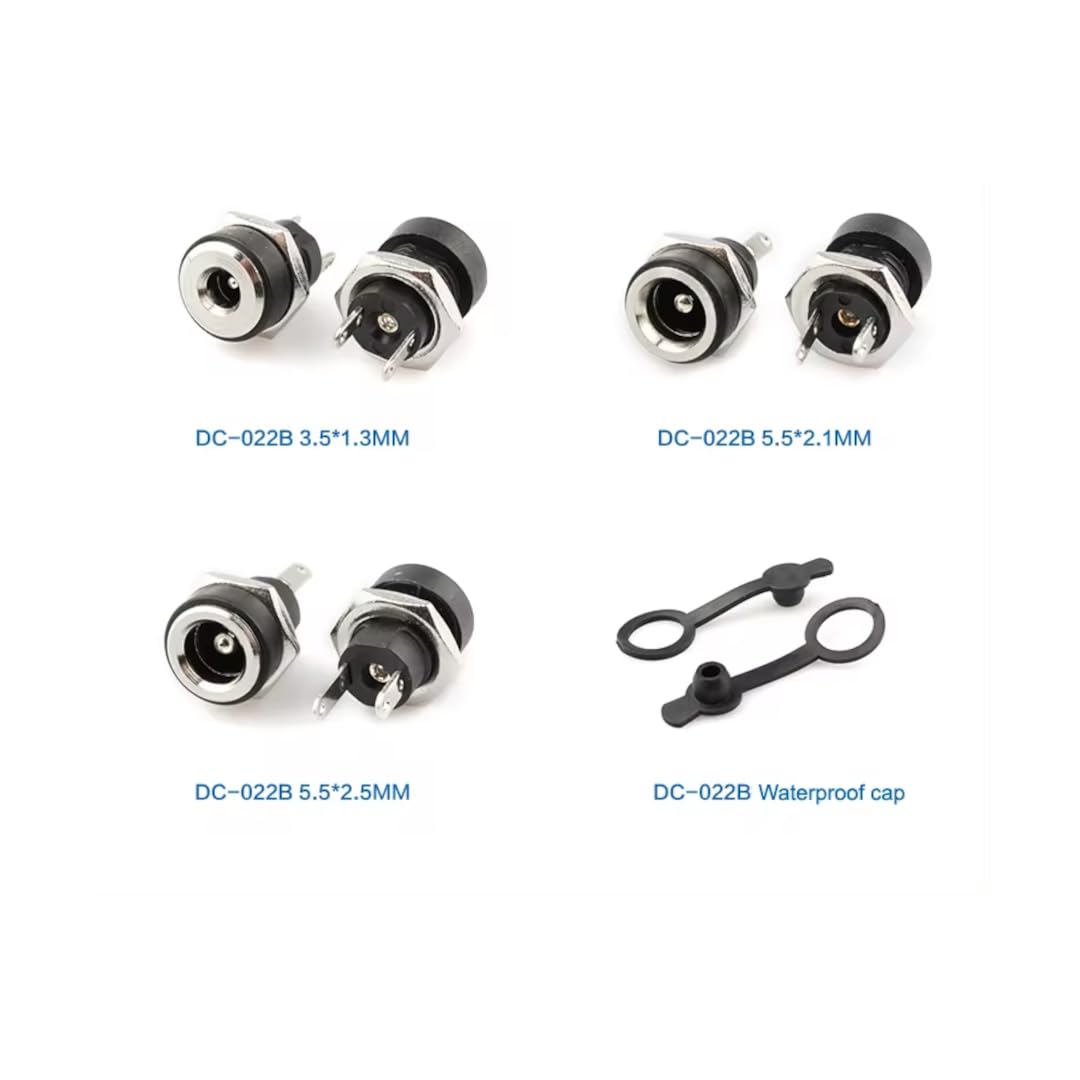 CentIoT - DC Power Supply Jack Male Socket Connector - Round Panel Chasis Mount 12V 3A (1.3 x 3.5mm Jack, 5PCS)