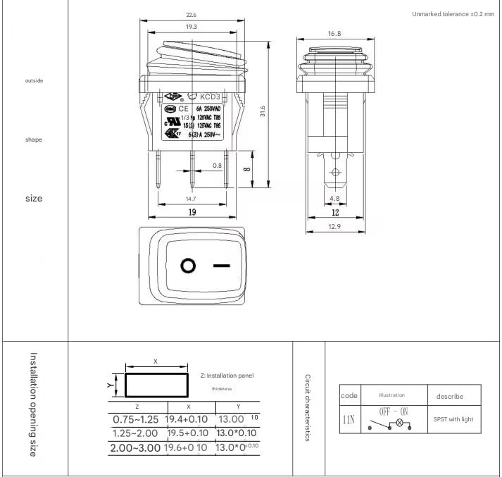 CentIoT - Waterproof Rocker Switch - IP65 KCD1 21 X 15MM 250V 6A 3PIN ON-OFF SPST