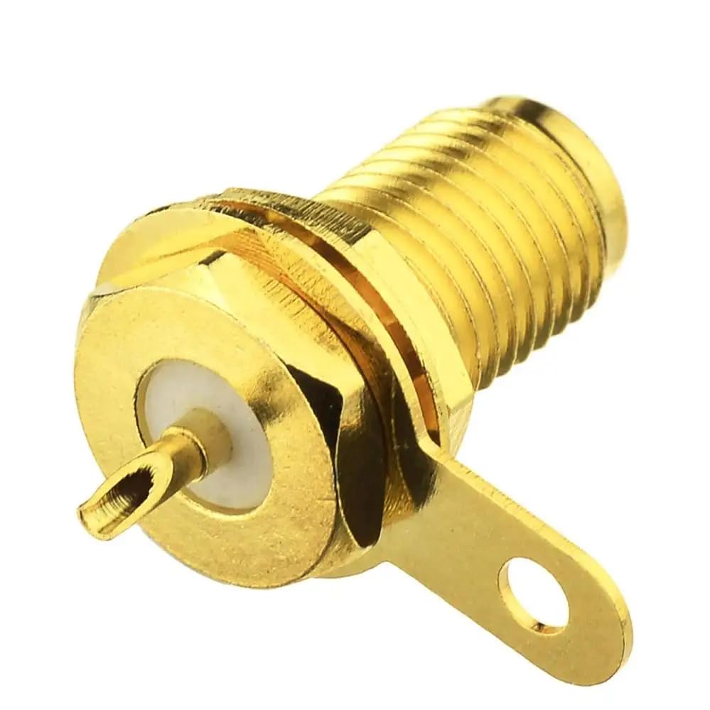 CentIoT - RF Coax Gold Plated with Flange nut Bulkhead Connector Plug (50ohm, SMA Female Jack, Panel Mount)