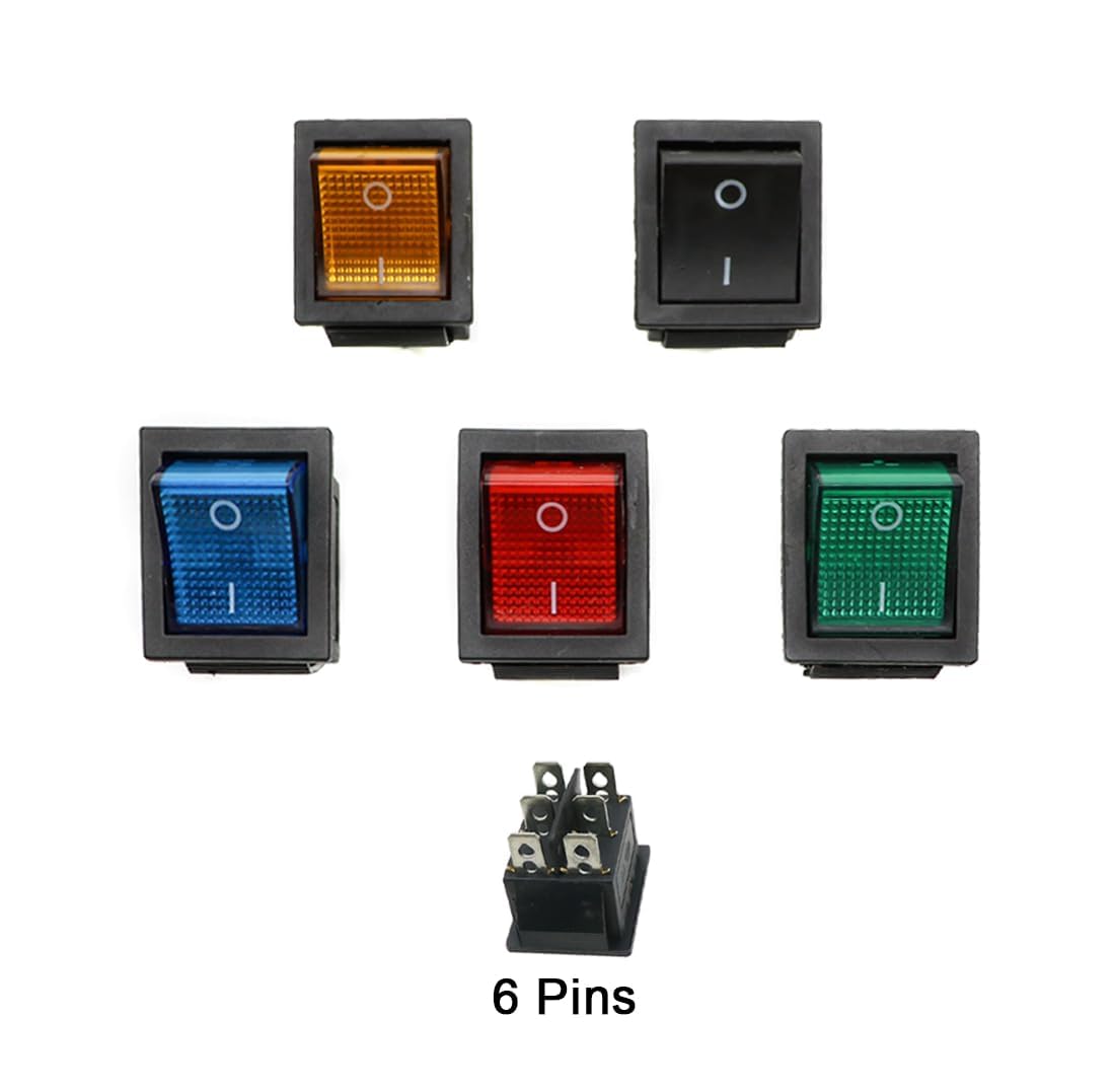 CentIoT - Illuminated Button Light Rocker Power Switch KCD4 15A 250V AC - DPST ON-Off 6PIN
