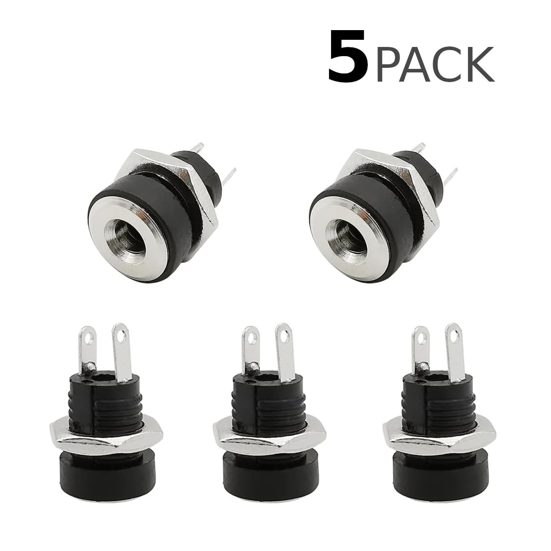 CentIoT - DC Power Supply Jack Male Socket Connector - Round Panel Chasis Mount 12V 3A (1.3 x 3.5mm Jack, 5PCS)