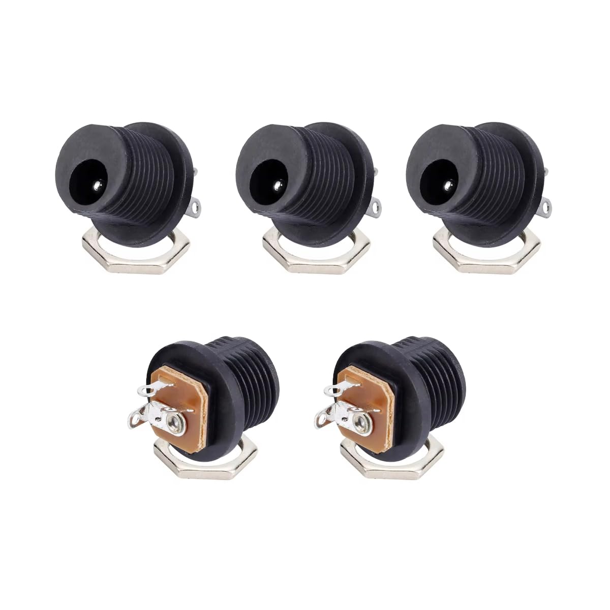 CentIoT - DC Jack Male Socket Connector - Round Panel Chasis Mount 12V 3A (Front Thread Center pin 2.1mm x 5.5, 5pcs)