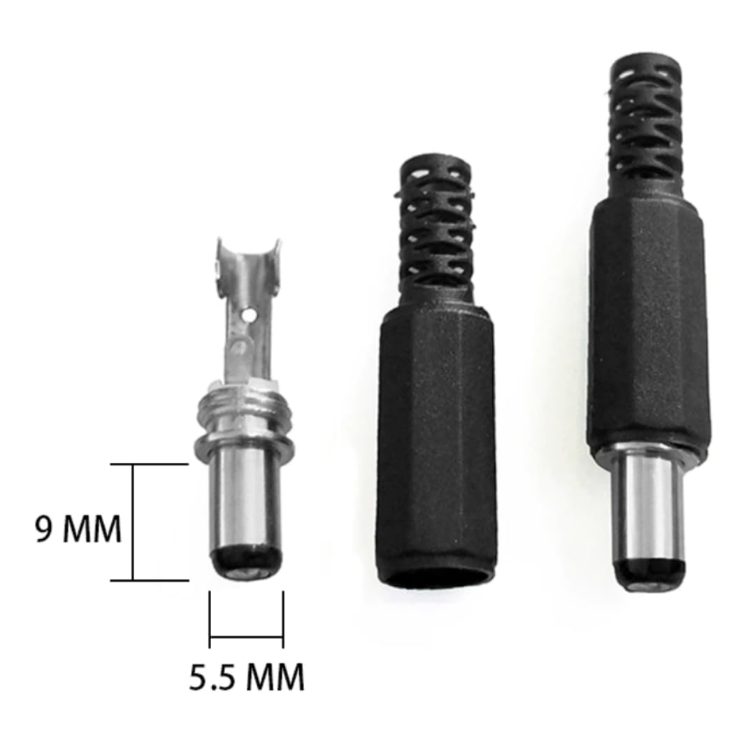 CentIoT - DC Power Plug Female - Cable Mount with plastic case (5.5 x 2.1mm, 9mm long pin - Pack of 10)