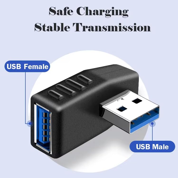 CentIoT - USB to USB Coupler Adapter Converter - USB 3.0 Right Angled 90 Degree Type A Male to Type A Female Connector (Black, 4 Types Combo)