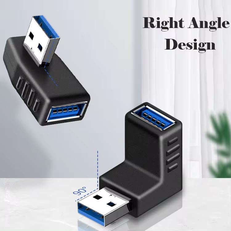 CentIoT - USB to USB Coupler Adapter Converter - USB 3.0 Right Angled 90 Degree Type A Male to Type A Female Connector (Black, 4 Types Combo)