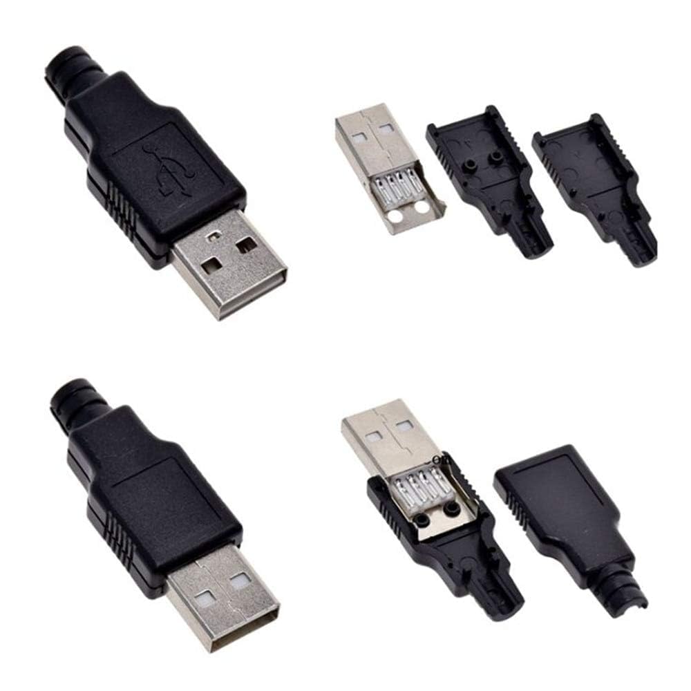 CentIoT® - USB 2.0 Type A B Male Female - 4 Pin 5 Pin Plug Socket Connector - with Black Plastic Cover - DIY Kit