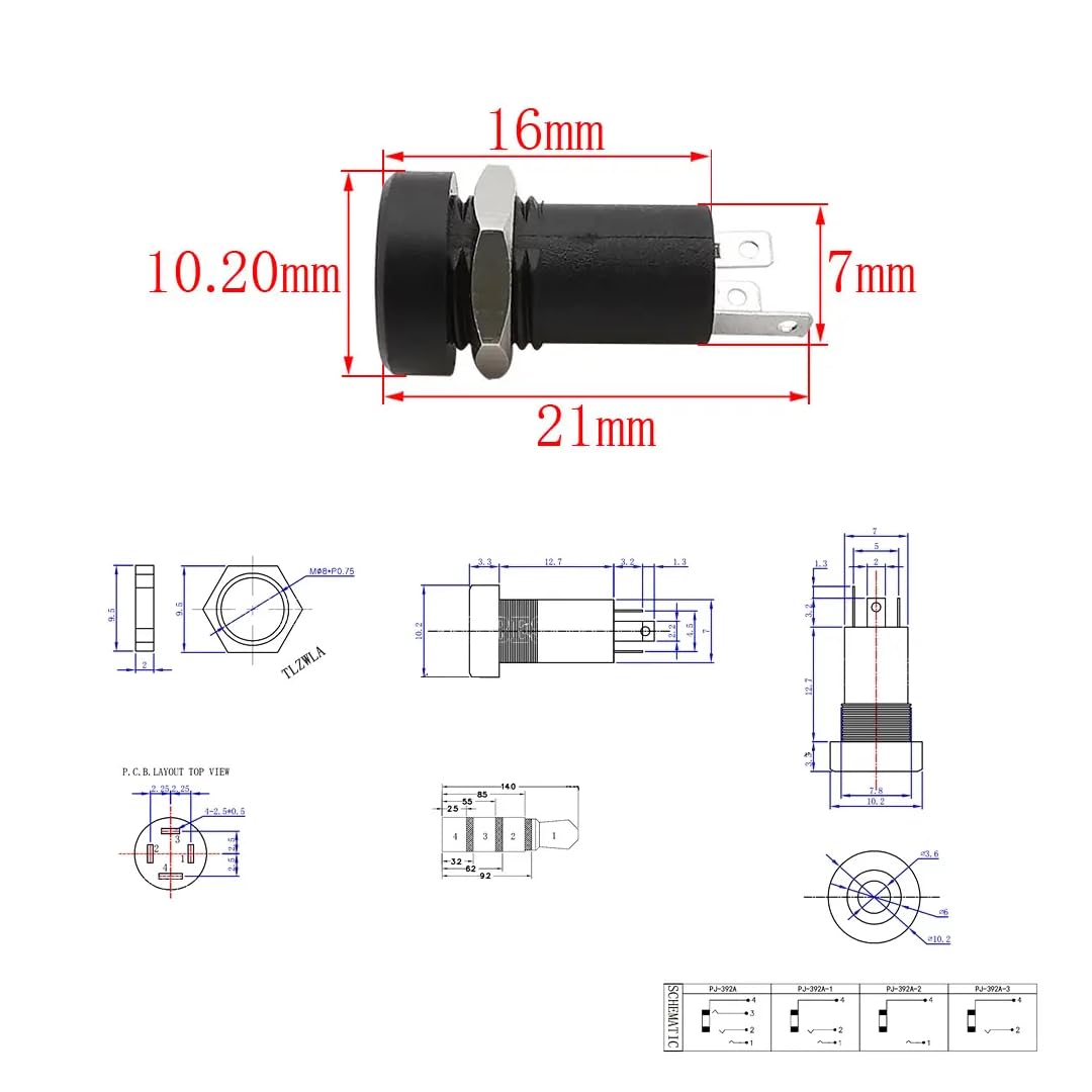 CentIoT - PJ392A-1 3Pin 3.5 MM Audio Jack Receptacle Gold Plated - Vertical Panel Mount Round Connector Female Socket