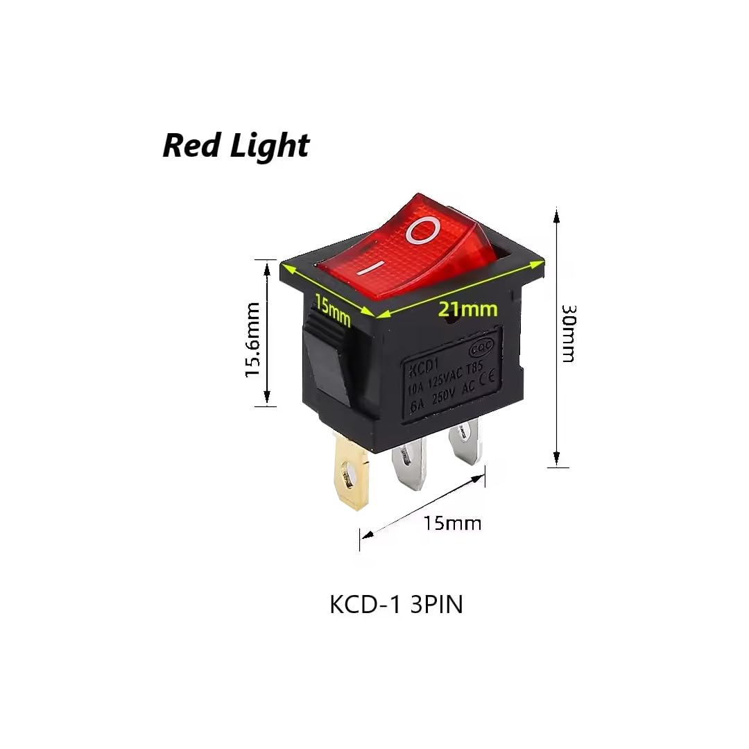 CentIoT - Rocker Switch - KCD1 snap fit 250V 6A SPST ON-OFF 2 Position, 2PIN