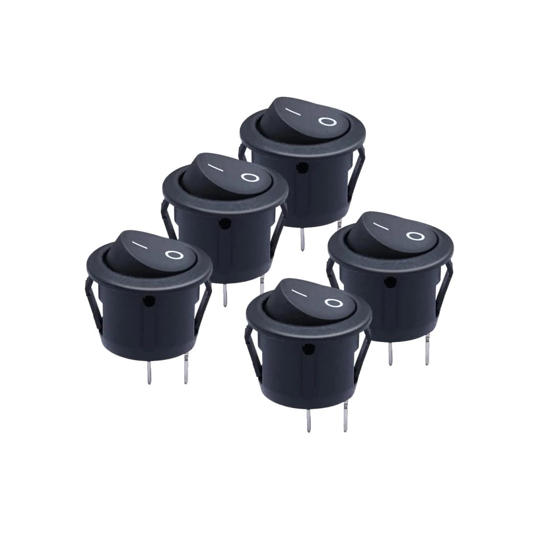 CentIoT - Round Rocker Switch - KCD1 Round bottom snap fit 250V 6A (SPST ON-OFF 2 Position, 250V 6A 2PIN, Black Button, Pack of 5)