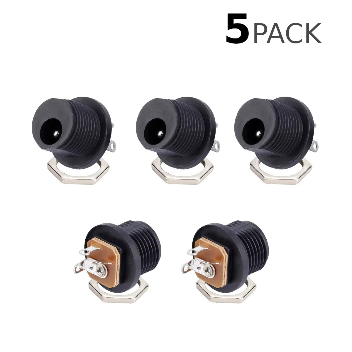 CentIoT - DC Jack Male Socket Connector - Round Panel Chasis Mount 12V 3A (Front Thread Center pin 2.1mm x 5.5, 5pcs)