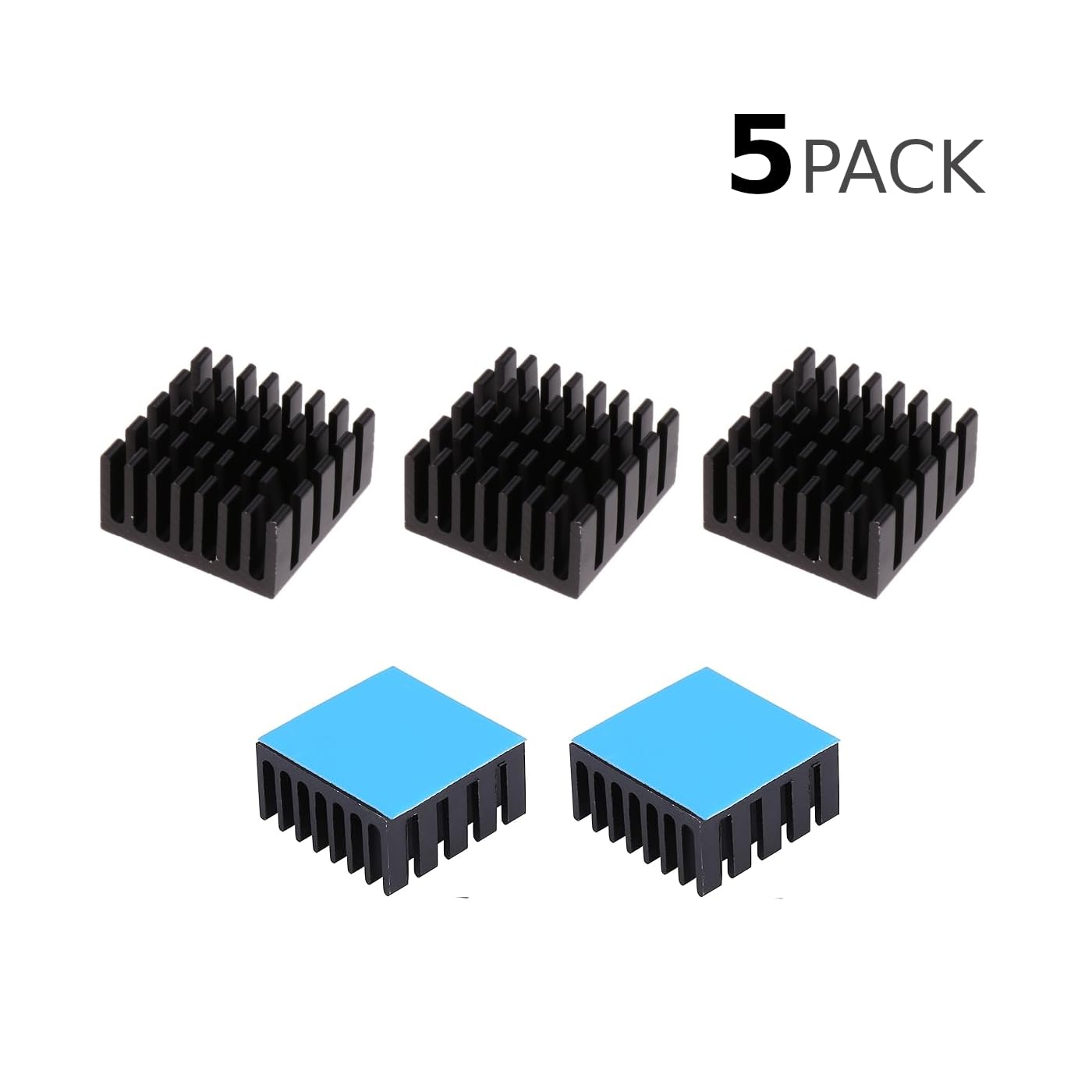 CentIoT - 20X20X10MM Aluminium Heatsink - Slotted Fins Anodised Black with double sided Thermal Sticker (Pack of 5)