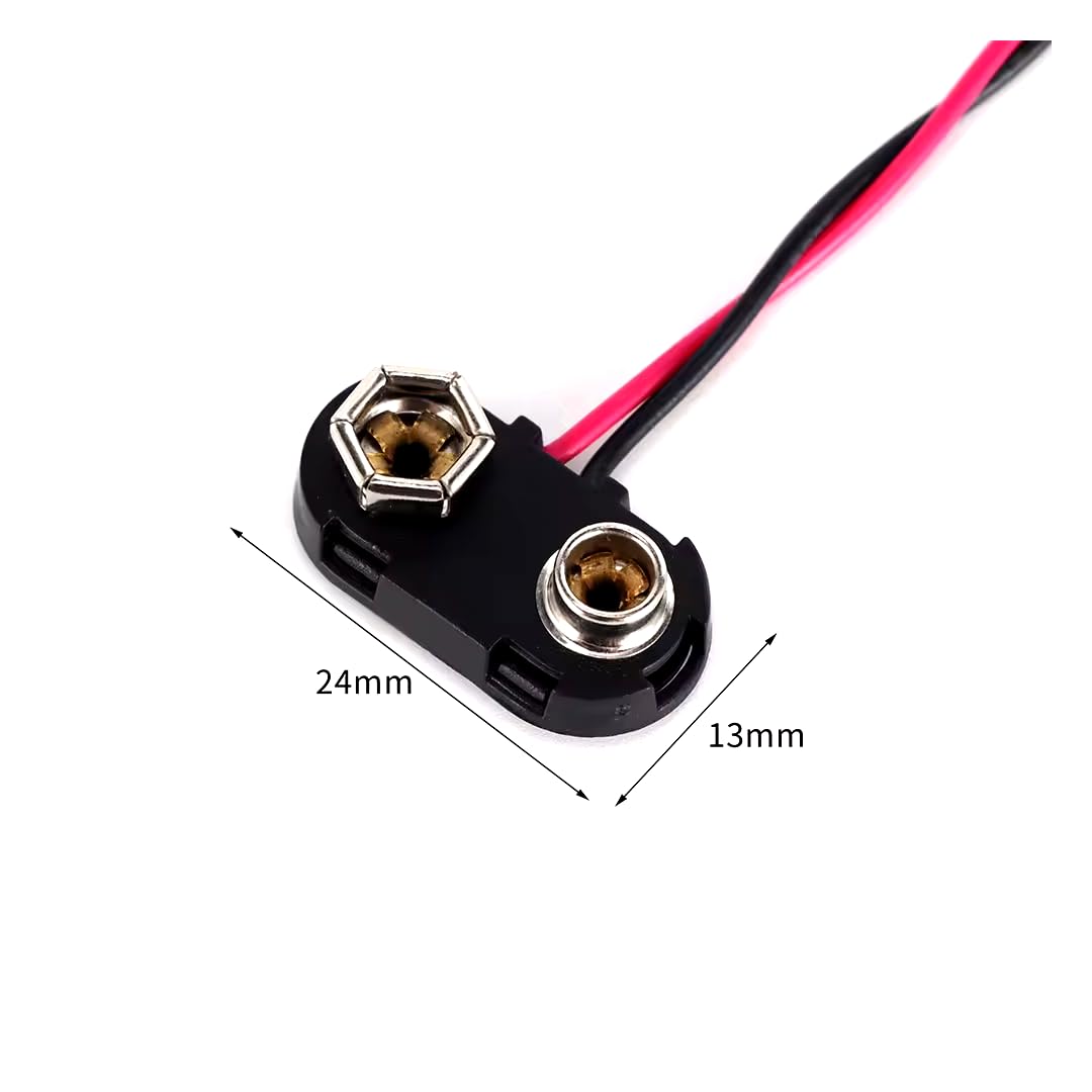 CentIoT - 9V Battery Snap Power Clip Connector to Open Wire 26AWG - Hard Plastic ABS Connector (T Type, Pack of 5)