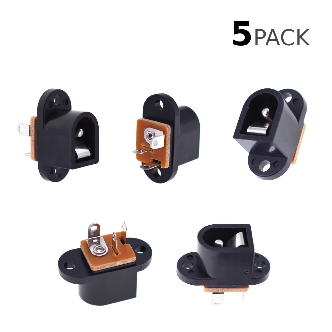 CentIoT - DC Male Jack Socket Connector - Rounded Rectangular Panel Chassis Mount 3-pin 12V 3A (5PCS, Screw Fit)