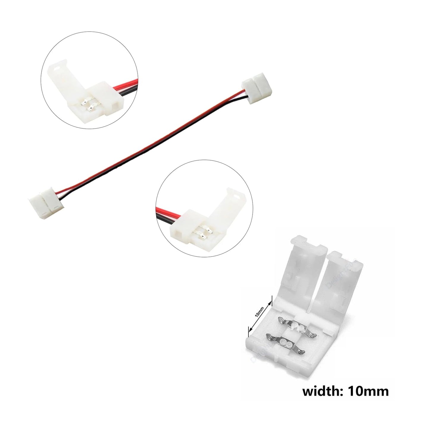 CentIoT - 5Pcs - 10mm 2pin led connector for single color led strip 5050 two connectors adapter easy connect no need soldering