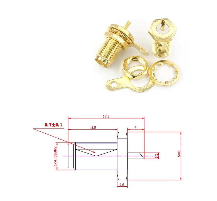 CentIoT - RF Coax Gold Plated with Flange nut Bulkhead Connector Plug (50ohm, SMA Female Jack, Panel Mount)