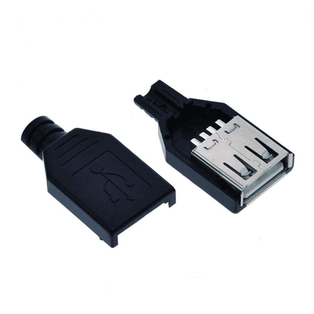 CentIoT® - USB 2.0 Type A B Male Female - 4 Pin 5 Pin Plug Socket Connector - with Black Plastic Cover - DIY Kit